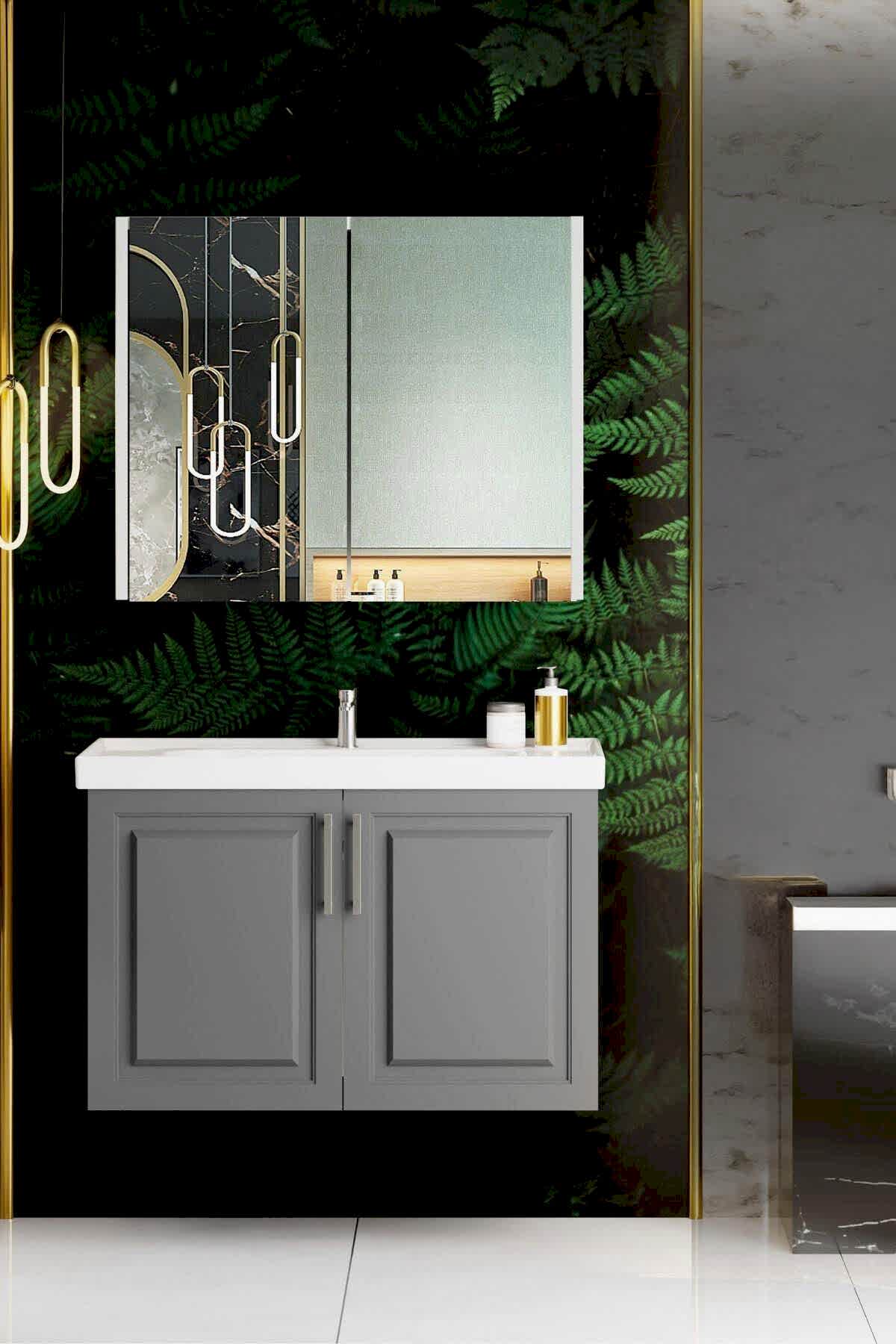 Karen Banyo Arin Banyo Dolabı Takimi 80 CM Antrasit - Mekan Kapı 