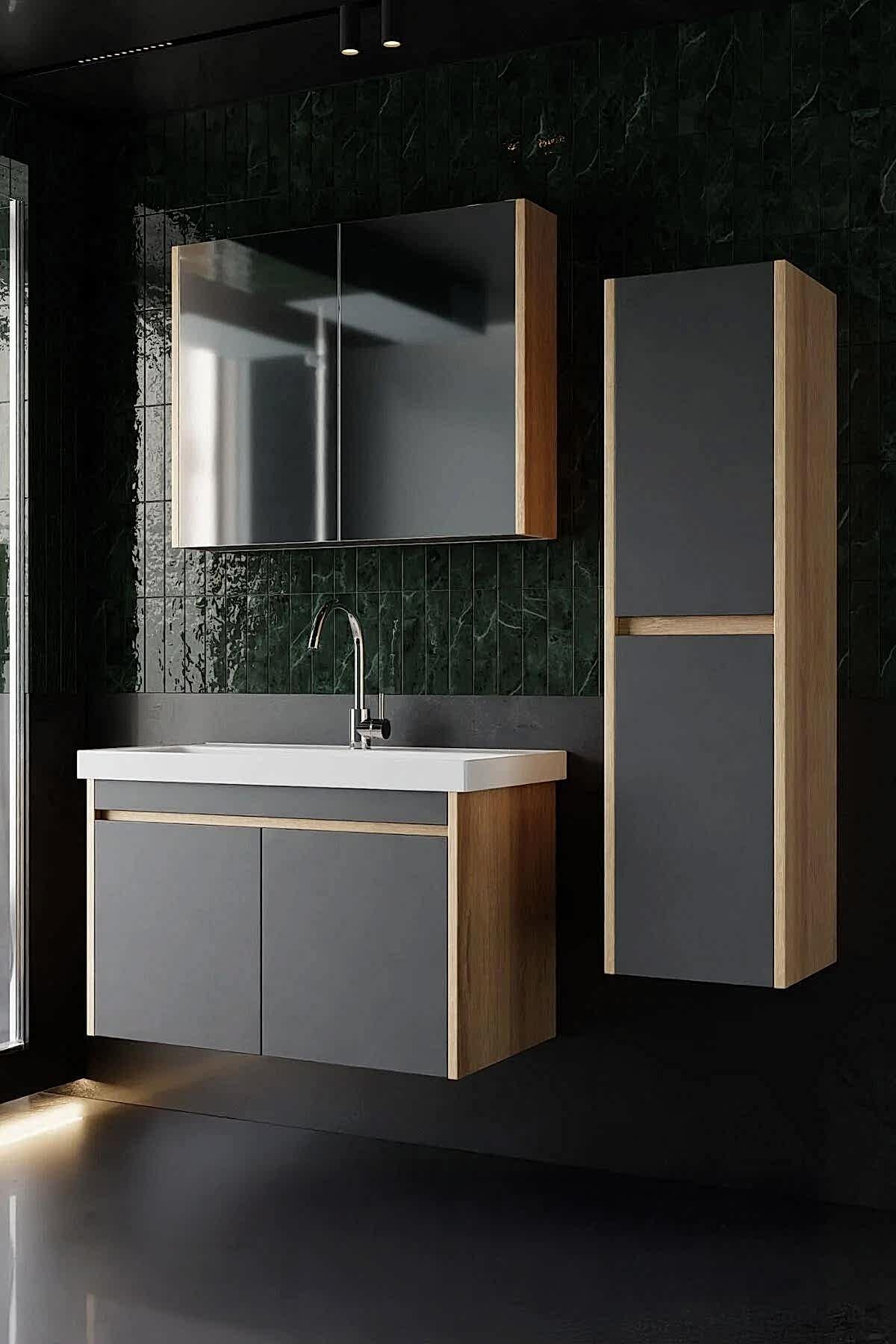 Karen Banyo Dallas 80 CM Lavabolu Aynalı Banyo Dolabı - Mekan Kapı 